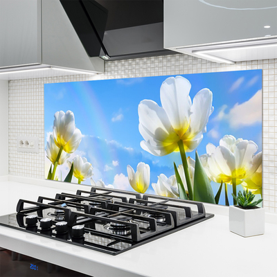 Paneles de vidrio para la cocina Plantas flores tulipanes