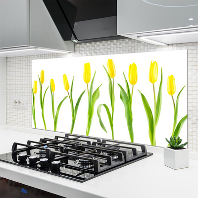 Paneles de vidrio para la cocina Tulipanes amarillos flores