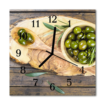 Reloj de vidrio para cocina Aceitunas de madera