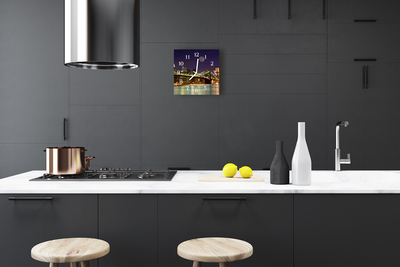 Reloj de vidrio para cocina Puente ciudad noche