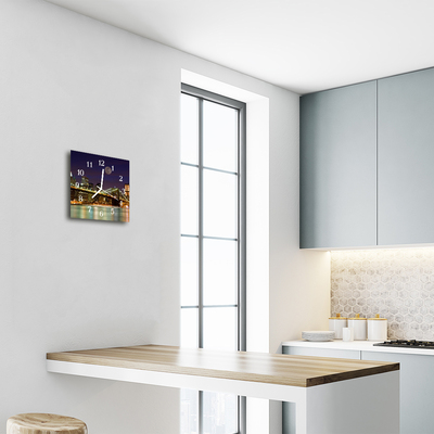 Reloj de vidrio para cocina Puente ciudad noche