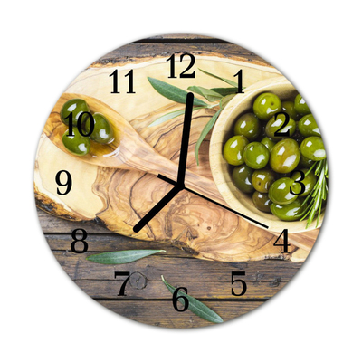 Reloj de vidrio para cocina Aceitunas de madera