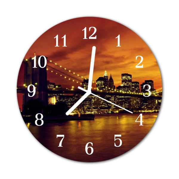 Reloj de vidrio para cocina Puente ciudad noche