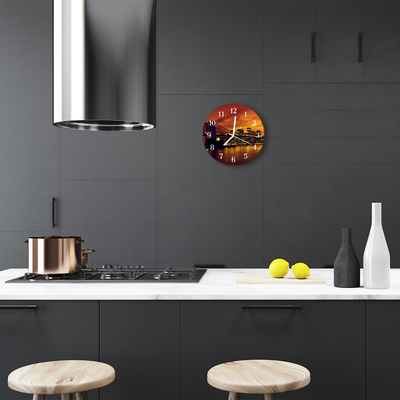 Reloj de vidrio para cocina Puente ciudad noche