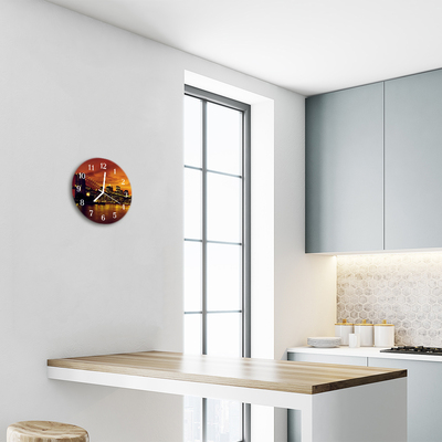 Reloj de vidrio para cocina Puente ciudad noche