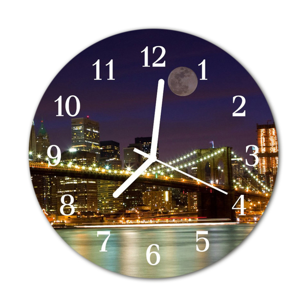 Reloj de vidrio para cocina Puente ciudad noche