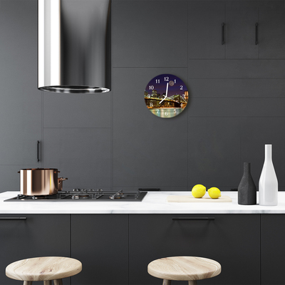Reloj de vidrio para cocina Puente ciudad noche