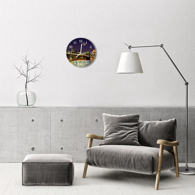 Reloj de vidrio para cocina Puente ciudad noche