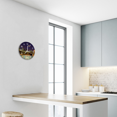 Reloj de vidrio para cocina Puente ciudad noche
