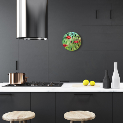 Reloj de vidrio para cocina Amapolas
