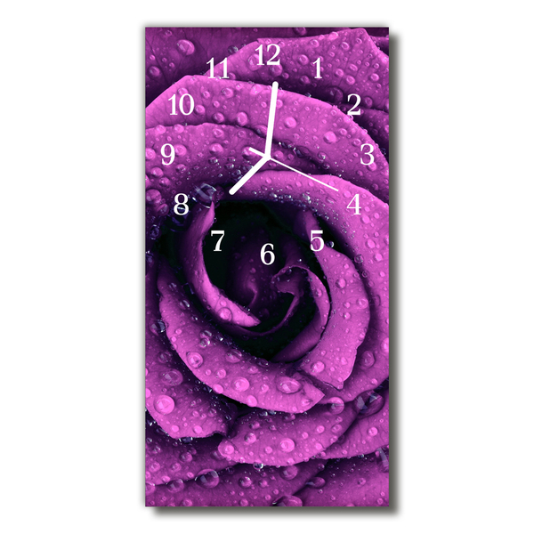 Reloj de vidrio Flores rosa gotas púrpura