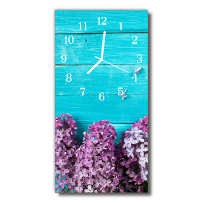 Reloj de vidrio para cocina Flores madera lila colorido