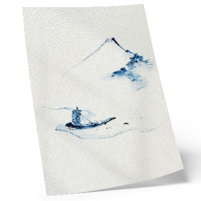 Póster Hombre en una pequeña barca en un río con el monte Fuji al fondo (1830-1850) de Hokusai