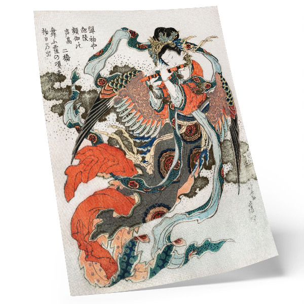 Póster con colores saturados Hokusai japonés en estilo ukiyo-e vintage