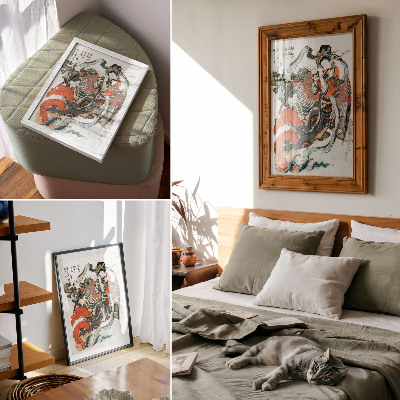 Póster con colores saturados Hokusai japonés en estilo ukiyo-e vintage