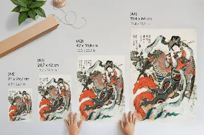 Póster de Hokusai en estilo ukiyo-e vintage con colores saturados