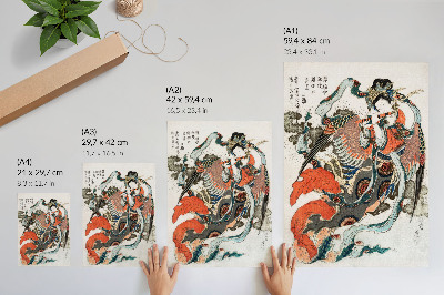 Póster con colores saturados Hokusai japonés en estilo ukiyo-e vintage
