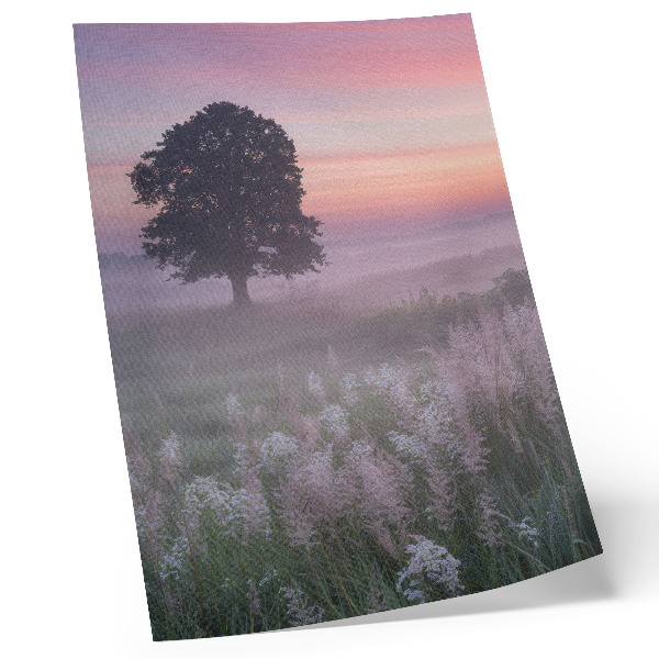 Lámina artística de alta calidad Árbol solitario en la niebla, colores pastel del cielo