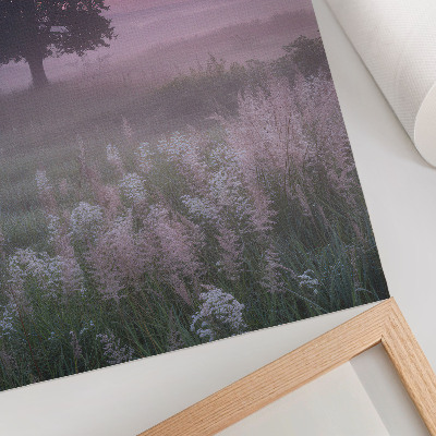 Lámina artística de alta calidad Árbol solitario en la niebla, colores pastel del cielo