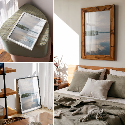 Lienzo decorativo moderno Agua tranquila, árboles, reflejo del cielo, paisaje