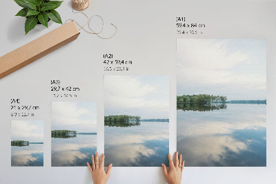 Lienzo decorativo moderno Agua tranquila, árboles, reflejo del cielo, paisaje