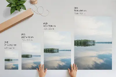 Lienzo decorativo moderno paisaje de agua tranquila con árboles y reflejo del cielo