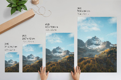 Lámina artística de alta calidad Montañas y bosques con colores otoñales