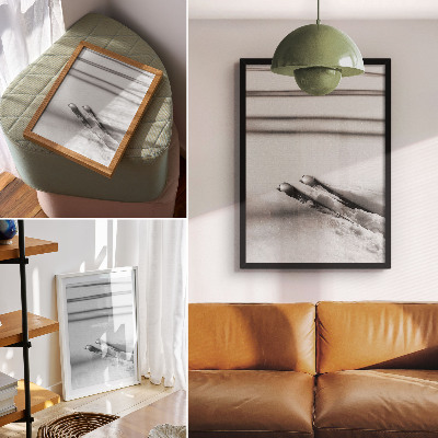 Lienzo decorativo moderno Minimalismo blanco gris esquís sombras paz