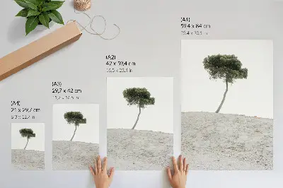 Póster árbol solitario sobre fondo claro con diseño minimalista