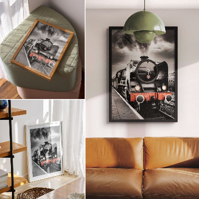 Lienzo decorativo moderno Una potente y clásica locomotora de vapor en blanco y negro.