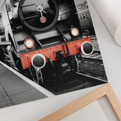 Lienzo decorativo moderno Una potente y clásica locomotora de vapor en blanco y negro.