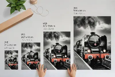 Lienzo decorativo moderno locomotora de vapor clásica en blanco y negro