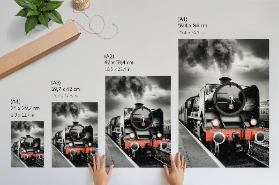 Lienzo decorativo moderno Una potente y clásica locomotora de vapor en blanco y negro.