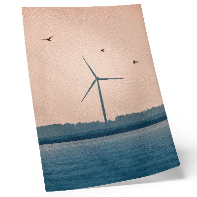 Lámina artística de alta calidad Un molino de viento rodeado de naturaleza y pájaros.