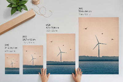 Lámina artística de alta calidad Un molino de viento rodeado de naturaleza y pájaros.