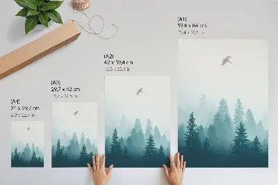 Póster de ave del bosque de niebla con colores saturados