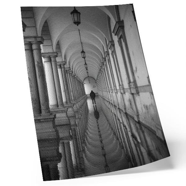 Póster perspectiva de arquitectura con simetría monocromática