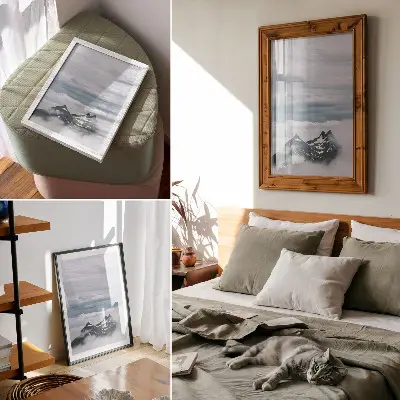 Lámina artística de alta calidad cumbres montañosas entre la niebla para una decoración elegante y tranquila