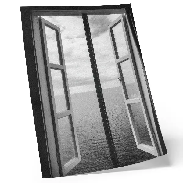 Póster Ventana abierta con efecto horizonte y colores saturados en un espacio de paz