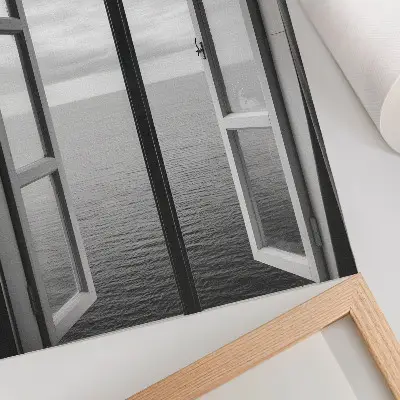 Póster Ventana abierta con efecto horizonte y colores saturados en un espacio de paz