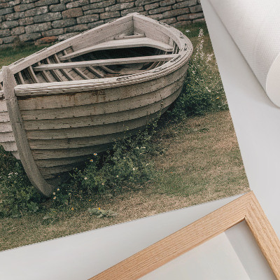 Lienzo decorativo moderno Barco abandonado, muro de hierba, naturaleza, paz