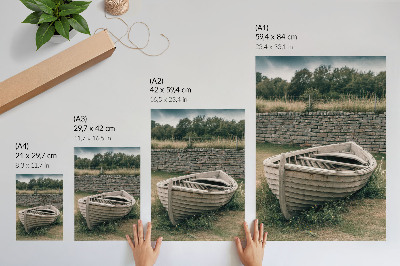 Lienzo decorativo moderno Barco abandonado, muro de hierba, naturaleza, paz
