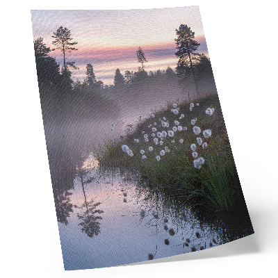 Póster Una mañana tranquila junto al lago en la niebla.