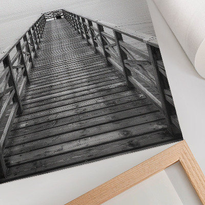 Lámina artística de alta calidad Muelle en blanco y negro, aguas tranquilas, paisaje minimalista