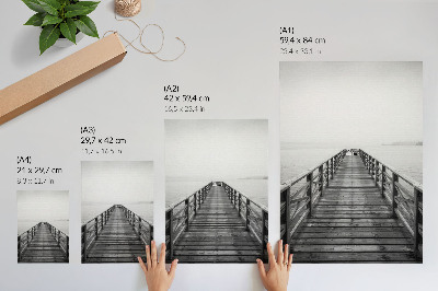 Lámina artística de alta calidad Muelle en blanco y negro, aguas tranquilas, paisaje minimalista