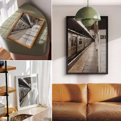 Póster de andén de metro moderno diseño con espacio arquitectónico dinámico