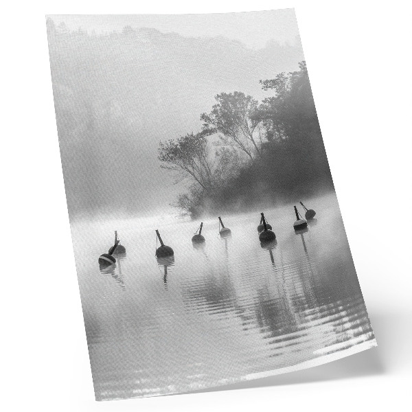 Lámina artística de alta calidad Paisaje en blanco y negro con boyas y niebla.