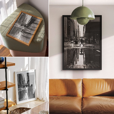 Lienzo decorativo moderno Gráficos de ciudad moderna lluvia en blanco y negro