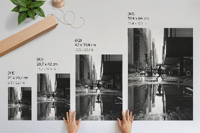 Lienzo decorativo moderno Gráficos de ciudad moderna lluvia en blanco y negro