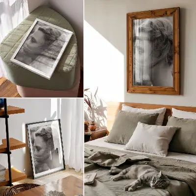 Póster retrato en blanco y negro de emociones, sutileza y elegancia
